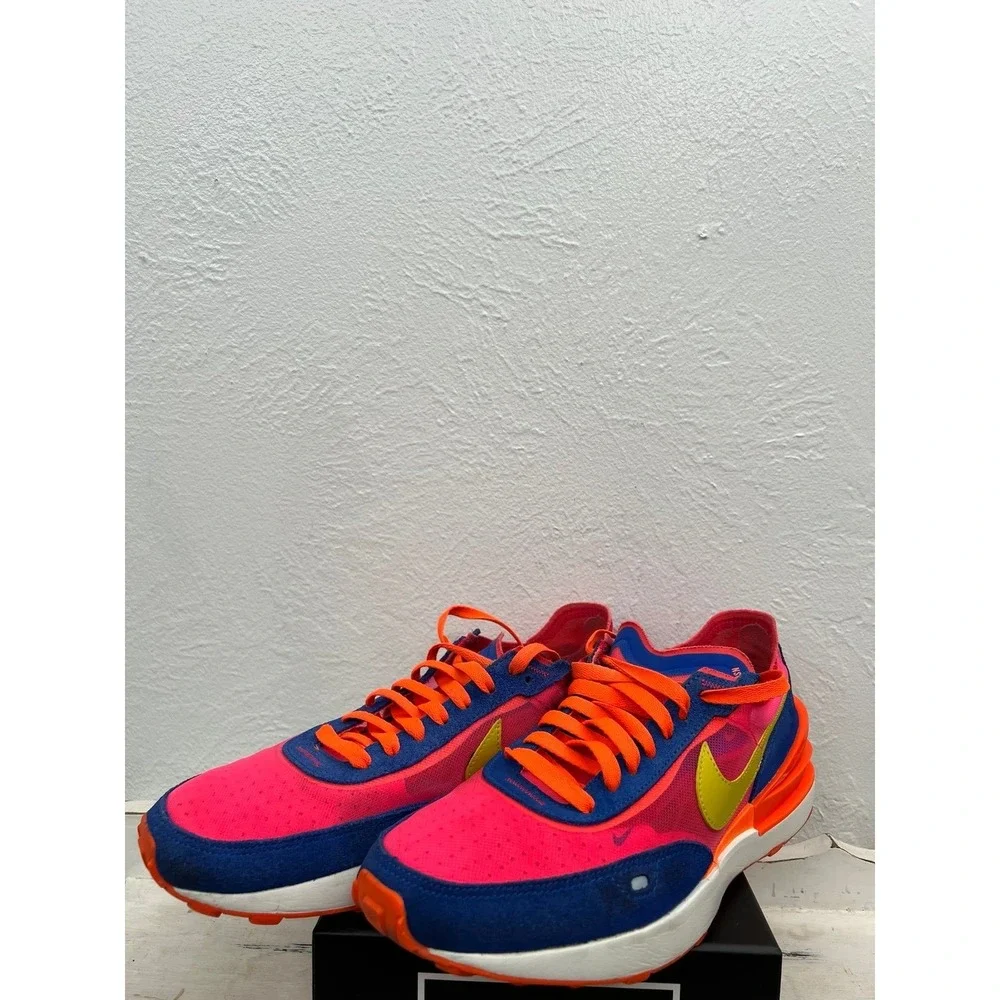 Nike Pink Blue Orange Athletic Sneakers with Lime Swoosh